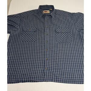 Field N’ Forest Men 2XL Blue Plaid Short Sleeve Button Up Shirt Workwear Pockets
